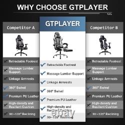 Gtplayer Gaming Chair with Footrest and Ergonomic Lumbar Massage Pillow Faux Lea