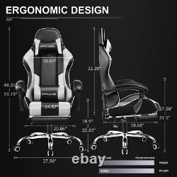 Gtplayer Gaming Chair with Footrest and Ergonomic Lumbar Massage Pillow Faux Lea