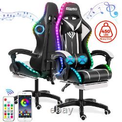 Hoffree LED Massage Gaming Chair with Speaker bluetooth Office Computer Footrest