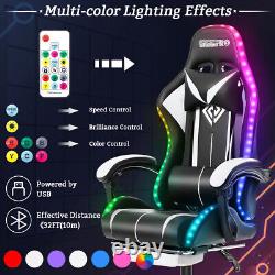 Hoffree LED Massage Gaming Chair with Speaker bluetooth Office Computer Footrest