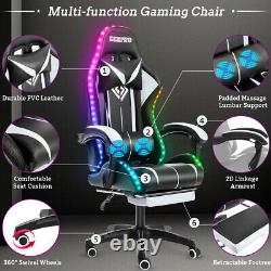 Hoffree LED Massage Gaming Chair with Speaker bluetooth Office Computer Footrest