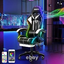 Hoffree LED Massage Gaming Chair with Speaker bluetooth Office Computer Footrest