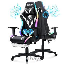 Hoffree RGB LED Massage Gaming Chair W Speakers bluetooth Ergonomic Office Chair