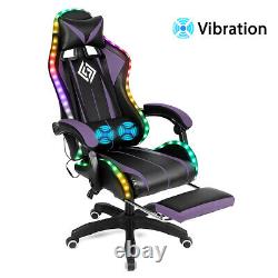 Hoffree bluetooth Massage Gaming Chair w Speaker Office Computer Footrest Purple