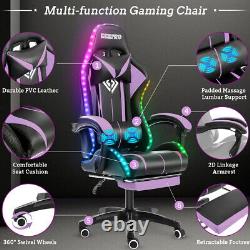 Hoffree bluetooth Massage Gaming Chair w Speaker Office Computer Footrest Purple