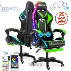 Hoffree bluetooth Massage Gaming Chair with Speaker Office Computer Footrest Green