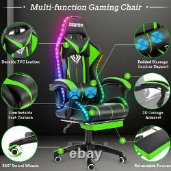 Hoffree bluetooth Massage Gaming Chair with Speaker Office Computer Footrest Green