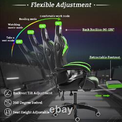 Hoffree bluetooth Massage Gaming Chair with Speaker Office Computer Footrest Green