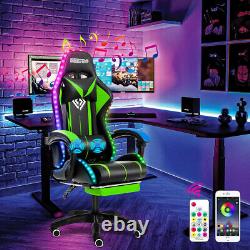 Hoffree bluetooth Massage Gaming Chair with Speaker Office Computer Footrest Green