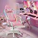 Hoffree bluetooth Massage Gaming Chair with Speaker Office Computer Footrest Pink