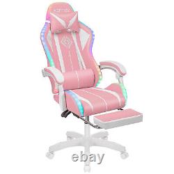 Hoffree bluetooth Massage Gaming Chair with Speaker Office Computer Footrest Pink