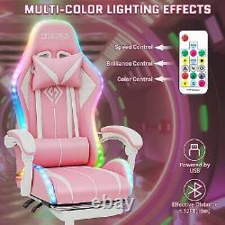 Hoffree bluetooth Massage Gaming Chair with Speaker Office Computer Footrest Pink