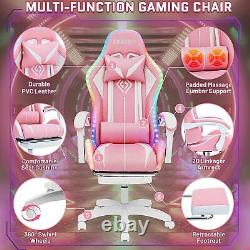 Hoffree bluetooth Massage Gaming Chair with Speaker Office Computer Footrest Pink