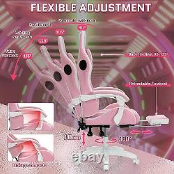 Hoffree bluetooth Massage Gaming Chair with Speaker Office Computer Footrest Pink