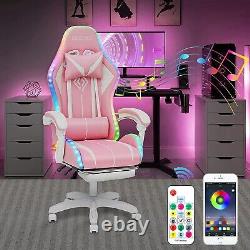 Hoffree bluetooth Massage Gaming Chair with Speaker Office Computer Footrest Pink