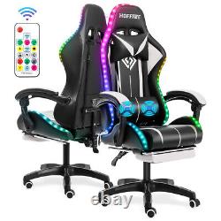 LED Executive Massage Gaming Chair Office Chairs Reclining Footrest Ergonomic US