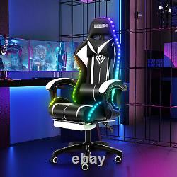 LED Executive Massage Gaming Chair Office Chairs Reclining Footrest Ergonomic US