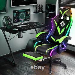 LED Executive Massage Office Chair Gaming Reclining Footrest Ergonomic Green