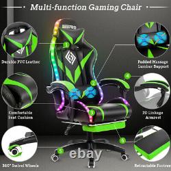 LED Executive Massage Office Chair Gaming Reclining Footrest Ergonomic Green