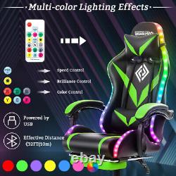 LED Executive Massage Office Chair Gaming Reclining Footrest Ergonomic Green