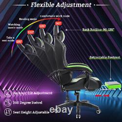 LED Executive Massage Office Chair Gaming Reclining Footrest Ergonomic Green