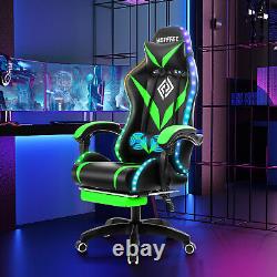 LED Executive Massage Office Chair Gaming Reclining Footrest Ergonomic Green