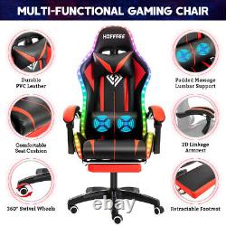 LED Executive Massage office chair Gaming Chair Reclining Swivel With Footrest Set