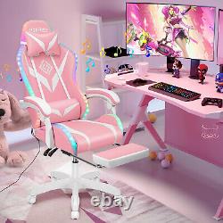 LED Gaming Chair Pink Massage Speakers bluetooth Ergonomic Office Chair Light