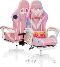 LED Gaming Chair Pink Massage Speakers bluetooth Ergonomic Office Chair Light