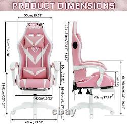 LED Gaming Chair Pink Massage Speakers bluetooth Ergonomic Office Chair Light