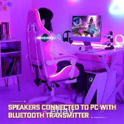 LED Gaming Chair Pink Massage Speakers bluetooth Ergonomic Office Chair Light