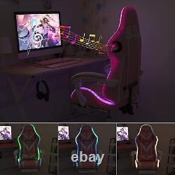 LED Gaming Chair Pink Massage Speakers bluetooth Ergonomic Office Chair Light