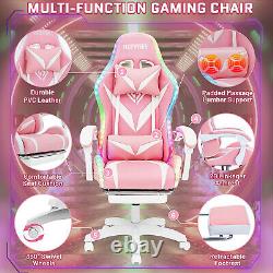 LED Gaming Chair Pink Massage Speakers bluetooth Ergonomic Office Chair Light