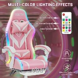 LED Gaming Chair Pink Massage Speakers bluetooth Ergonomic Office Chair Light