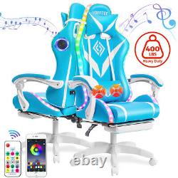 LED Light Massage Office Chair Gaming Chair Ergonomic bluetooth Speakers Blue