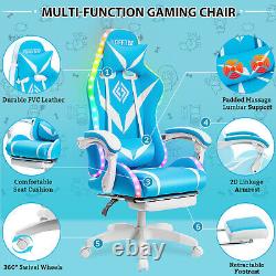 LED Light Massage Office Chair Gaming Chair Ergonomic bluetooth Speakers Blue