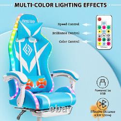 LED Light Massage Office Chair Gaming Chair Ergonomic bluetooth Speakers Blue