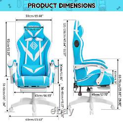 LED Light Massage Office Chair Gaming Chair Ergonomic bluetooth Speakers Blue