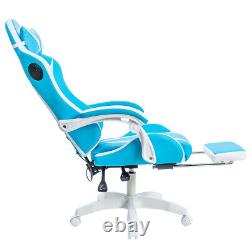 LED Light Massage Office Chair Gaming Chair Ergonomic bluetooth Speakers Blue