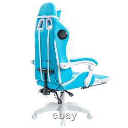 LED Light Massage Office Chair Gaming Chair Ergonomic bluetooth Speakers Blue