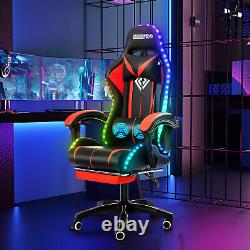 LED Lights Massage Office Chair Gaming Executive Reclining Footrest Ergonomic