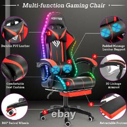 LED Lights Massage Office Chair Gaming Executive Reclining Footrest Ergonomic