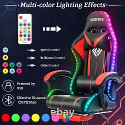 LED Lights Massage Office Chair Gaming Executive Reclining Footrest Ergonomic