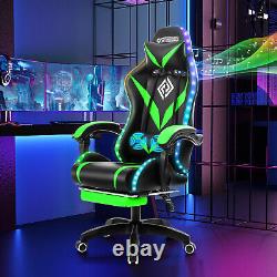 LED Massage Gaming Chair Ergonomic Executive Recliner Seat With bluetooth Speaker