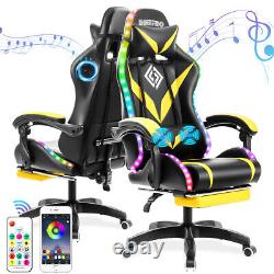 LED Massage Gaming Chair Ergonomic Executive Recliner Seat With bluetooth Speaker