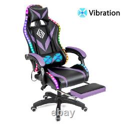 LED Massage Gaming Chair Ergonomic Executive Recliner Seat With bluetooth Speaker