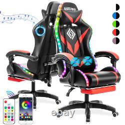 LED Massage Gaming Chair Ergonomic Executive Recliner Seat With bluetooth Speaker