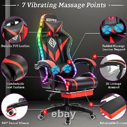 LED Massage Gaming Chair Ergonomic Executive Recliner Seat With bluetooth Speaker