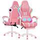 LED Massage Gaming Chair Pink with Speakers bluetooth Ergonomic Office Chair USA