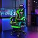 LED Massage Office Gaming Chair Reclining Office with Footrest Lumbar Support USA